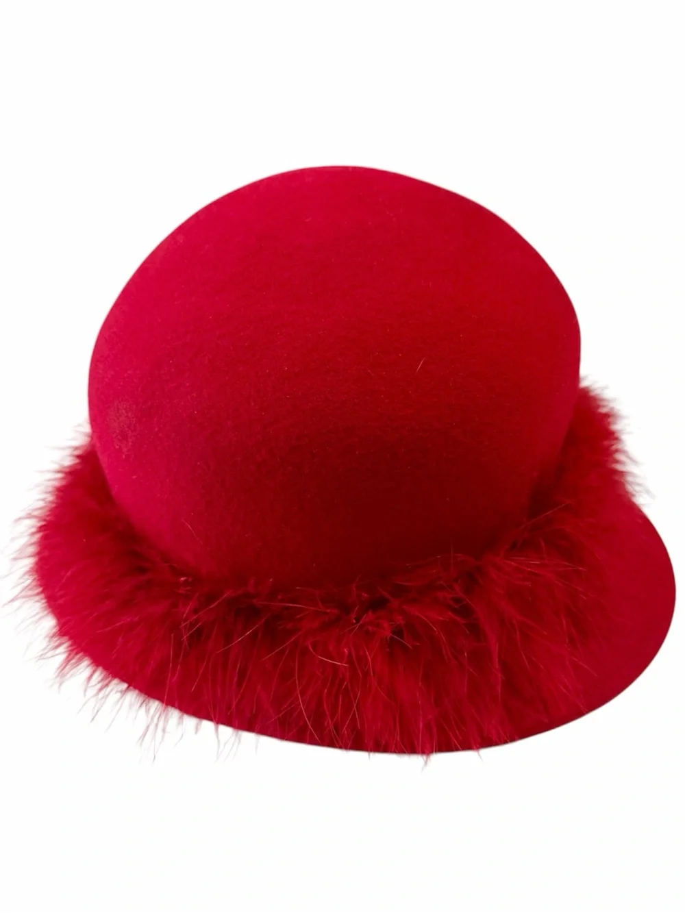 Arlin Red 100% Wool Cloche Hat with Marabou Feather Trim — One Size — WPL 7008